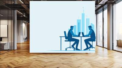 Two men in an office setting, working on laptops. Wall mural