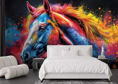 unicorn in bright neon colors in a pop art style Wall mural