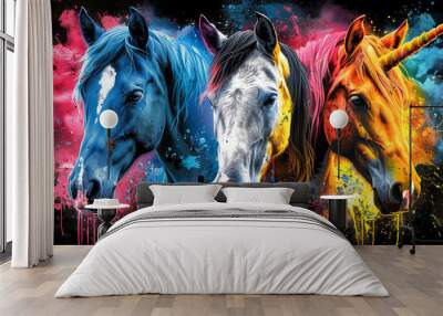 unicorn in bright neon colors in a pop art style Wall mural