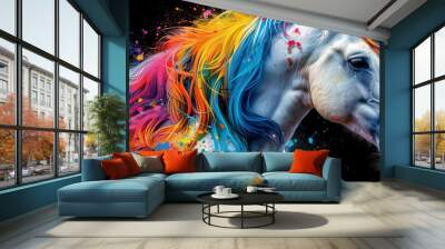 unicorn in bright neon colors in a pop art style Wall mural