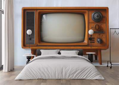 Vintage wooden television set on a white background. Wall mural