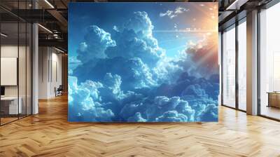 青空と太陽と雲の光輝く背景 Wall mural