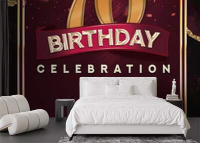 70th Maroon and Gold Birthday Party Invitation Template Design Wall mural