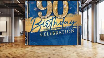 90th Blue and Gold Birthday Party Invitation Template Design Wall mural