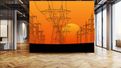 abstract horizontal illustration of electric transmission line t Wall mural