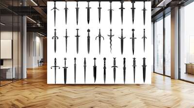 Set of simple monochrome images of medieval dagger and dirk. Wall mural