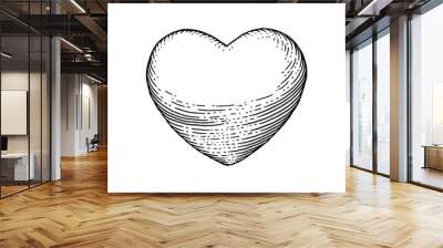 Heart with rays. Vector black vintage engraving illustration isolated on a white background. For web, poster, info graphic. Wall mural