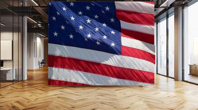 American flag background. American flag waving in the wind. Independence Day. Wall mural