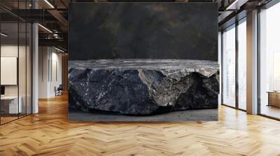 Black stone background, minimalist mockup for podium display or showcase. Natural black stone pedestal  for skin care cosmetic products display with Minimal style mockup for product presentation Wall mural