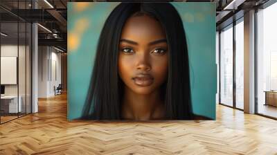 portrait of a young african woman showcasing her long straight hair highlighting hair care beauty and selfexpression in a contemporary setting Wall mural