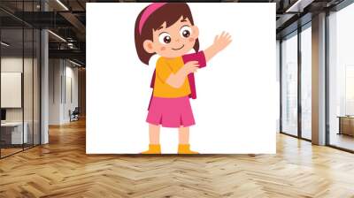 Little Kid wearing clothes getring dressed daily routine Activity. Little Girl dressing. Children discipline preparing fashion. Isolated Element Objects. Flat Style Icon Vector Illustration Wall mural