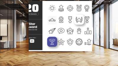 Set of Awards outline icon set, related to Awards, Rating, achievements trophy, cup, star, winner award, quality guarantee for customer, Congratulating, shield shooting star. Wall mural