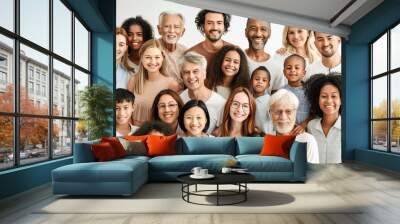 A large group of happy people from different ethnic groups and different generations of people	 Wall mural