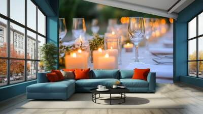 Festive candles for table settings for wedding and dinner in the evening in Italy Wall mural