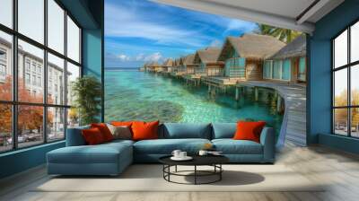 luxury villas on the water in the maldives. beautiful places for travel and relaxation Wall mural