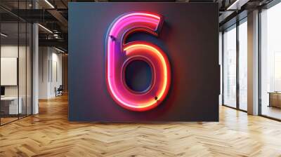 number six glow in the dark neon light Wall mural