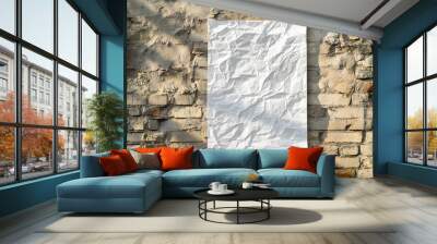 Poster mockup on brick wall with crumpled texture Wall mural