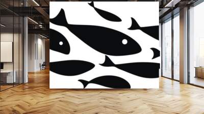 Black silhouette flock of fish. Element for your design. Logo template. Wall mural