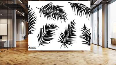 Black silhouettes of palm leaves of different shapes. Vector illustration Wall mural