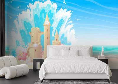 vector summer cartoon sea beach sandcastle sunny banner 2 Wall mural