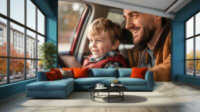 Quality Time Together: Captures the joy and learning moments shared between a father and son during a driving lesson Wall mural