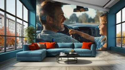 Quality Time Together: Captures the joy and learning moments shared between a father and son during a driving lesson Wall mural