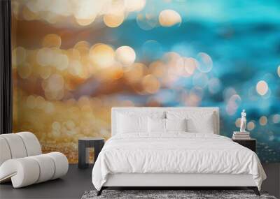 Tropical summer beach blurred background with sparkling water reflections - vacation concept Wall mural