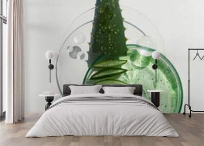 Abstract cosmetic laboratory. Aloe vera cosmetic product, natural ingredients and laboratory glassware. Wall mural