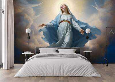 Assumption of Virgin Mary in heaven. Generative Ai Wall mural