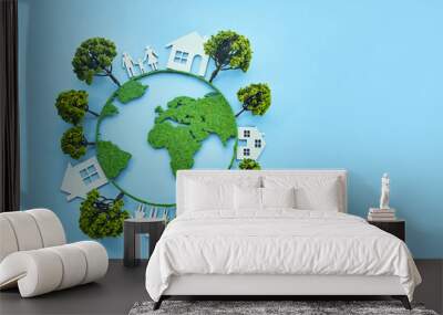 Earth day concept. Earth map shapes with trees Wall mural