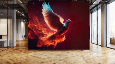 Pentecost Sunday. Pentecost background with flying dove and fire. Created by Generative Al. Wall mural