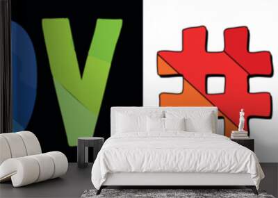 hashtag # pov. set 2 in 1. bright funny cartoon color doodle isolated text. trendy popular hashtag # Wall mural