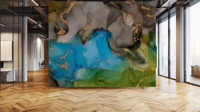 Swirls of color and veins of metallic gold form a flowing, abstract design, sense of movement and transformation. Fluid art, organic shapes and liquid ink textures, create of luxury and natural beauty Wall mural