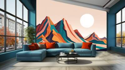 Abstract mountain landscape illustration , luxury gold foil graphic collection of asian art style mountains and horizon scenery view on isolated background. Horizontal format copy space banner. Wall mural