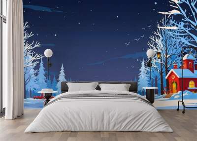 Winter Christmas cartoon  theme landscape background Wall mural