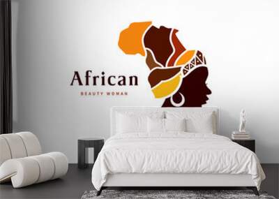 african beauty woman vector logo design inspiration with combine a map of the african continent Wall mural