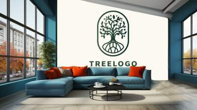 tree and root icon logo design in a isolated for garden plant emblem Wall mural