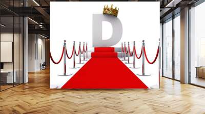  3D illustration of letter D wearing a crown on red carpet Wall mural