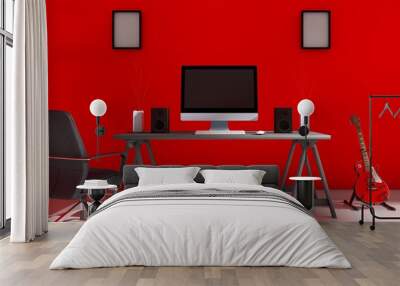 3D illustration of interior design of computer setup
 Wall mural