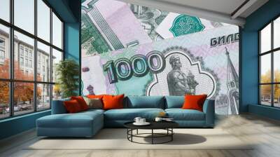 Russian ruble. Russian currency closeup in the form of texture. Wall mural