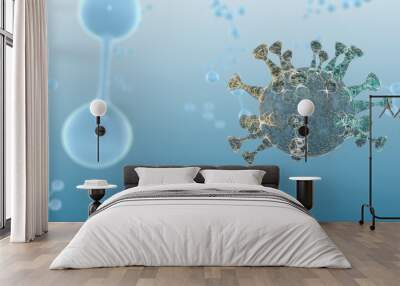 Antibodies attack an alien cell or virus over light blue background. Wall mural