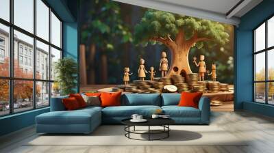 Investment finance concept complete family Figures made of wood Wall mural