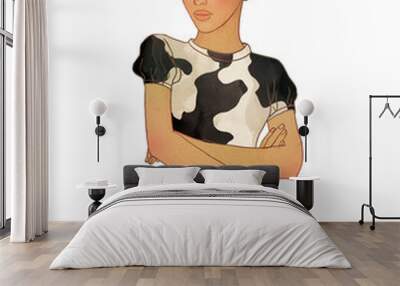 A beautiful young girl dressed as a ox on the watercolor backgro Wall mural