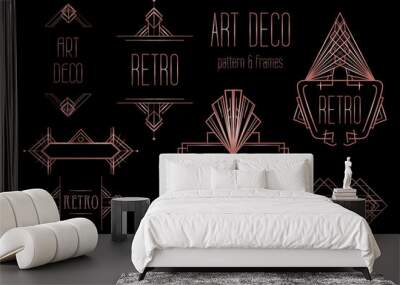 Art Deco vintage patterns and design elements. Retro party geometric background set (1920's style). Vector illustration for glamour party, textile prints in trendy rose gold metal. Wall mural