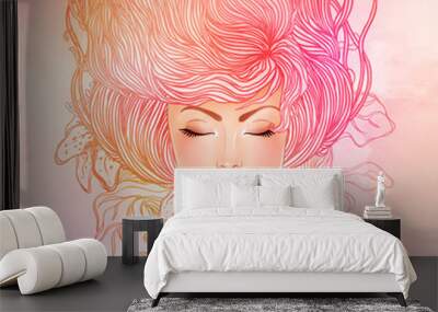 fashion beautiful woman with a long  hair Wall mural