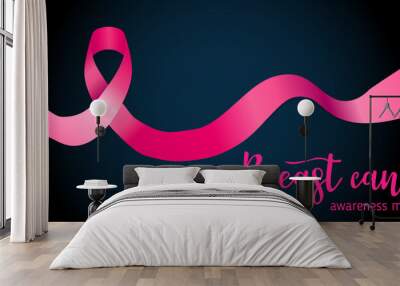 October: Breast Cancer Awareness Month, annual campaign to increase awareness of the disease. Pink ribbon, vector illustration isolated Wall mural