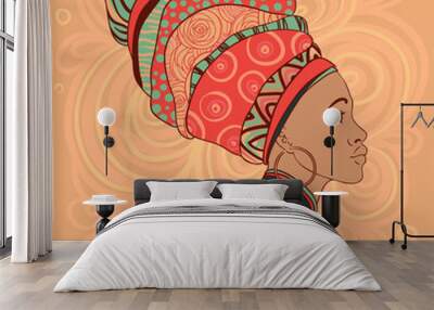 Portrait of beautiful African woman in turban Wall mural