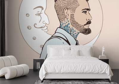 Portrait of stylish fashion bearded man Wall mural