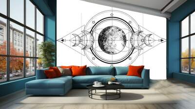 triple moon pagan wicca moon goddess symbol. three-faced goddess: maiden – mother – crone vector ill Wall mural