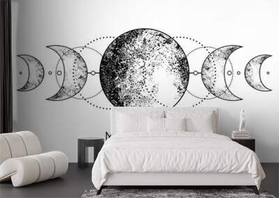 Triple moon pagan Wicca moon goddess symbol. Three-faced Goddess. Maiden, Mother, Crone vector illustration. Coloring book. Wall mural